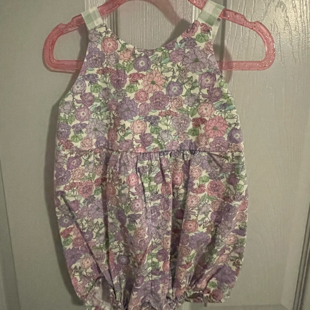 Pink and Purple Floral Bodysuit with Blouson Waist